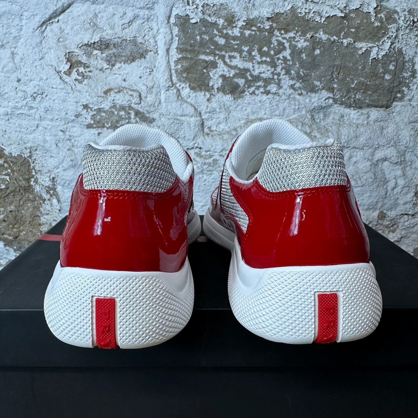 Prada Americas Cup Red Patent Grey White Sneaker Sz 11 DS