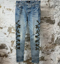 Amiri Camo Bones Blue Denim Jeans Sz 33