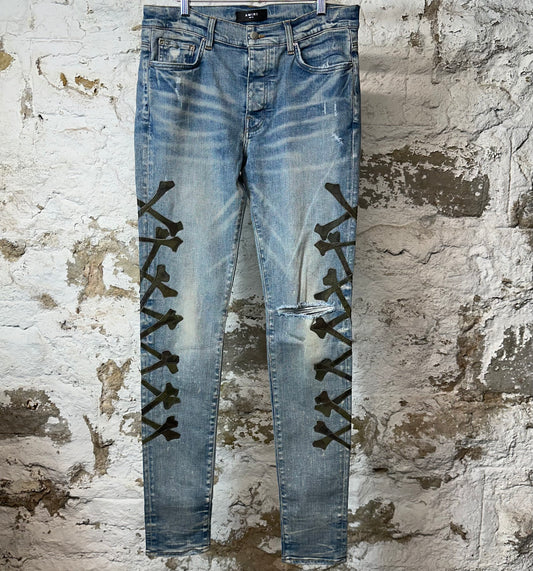 Amiri Camo Bones Blue Denim Jeans Sz 33