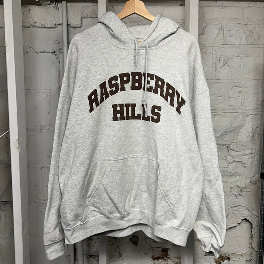 Raspberry Hills Brown Script Grey Hoodie Sz L