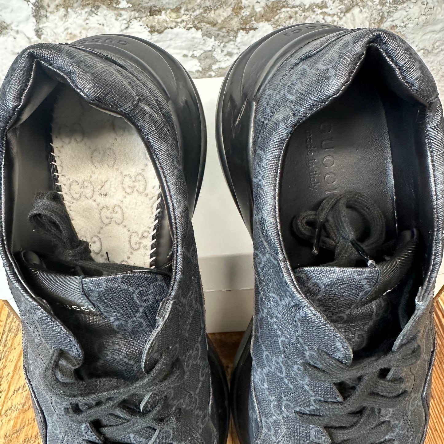 Gucci Rhyton Triple Black Monogram Sneaker Sz 12.5