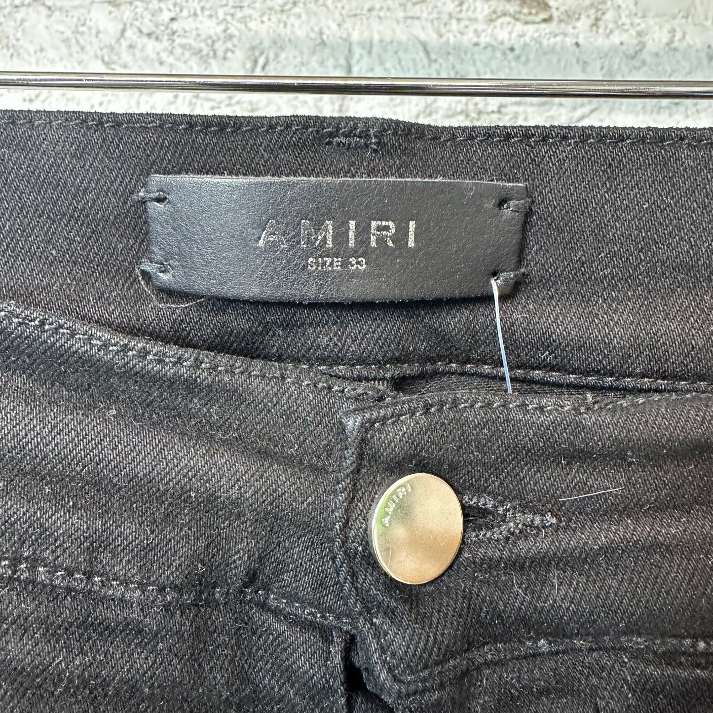 Amiri MX1 Black Leather Black Denim Jeans Sz 33