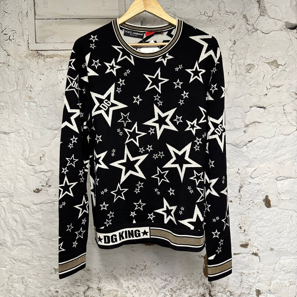Dolce Gabbana Star Black Knit Sweater Sz L