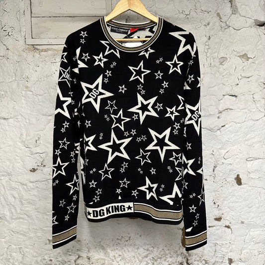 Dolce Gabbana Star Black Knit Sweater Sz L