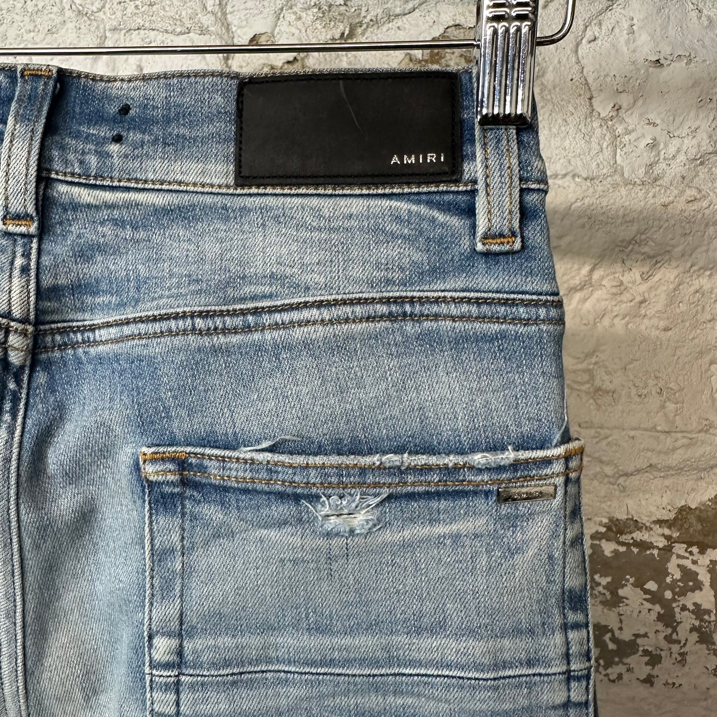 Amiri Black Varsity Patch Blue Denim Jeans Sz 28