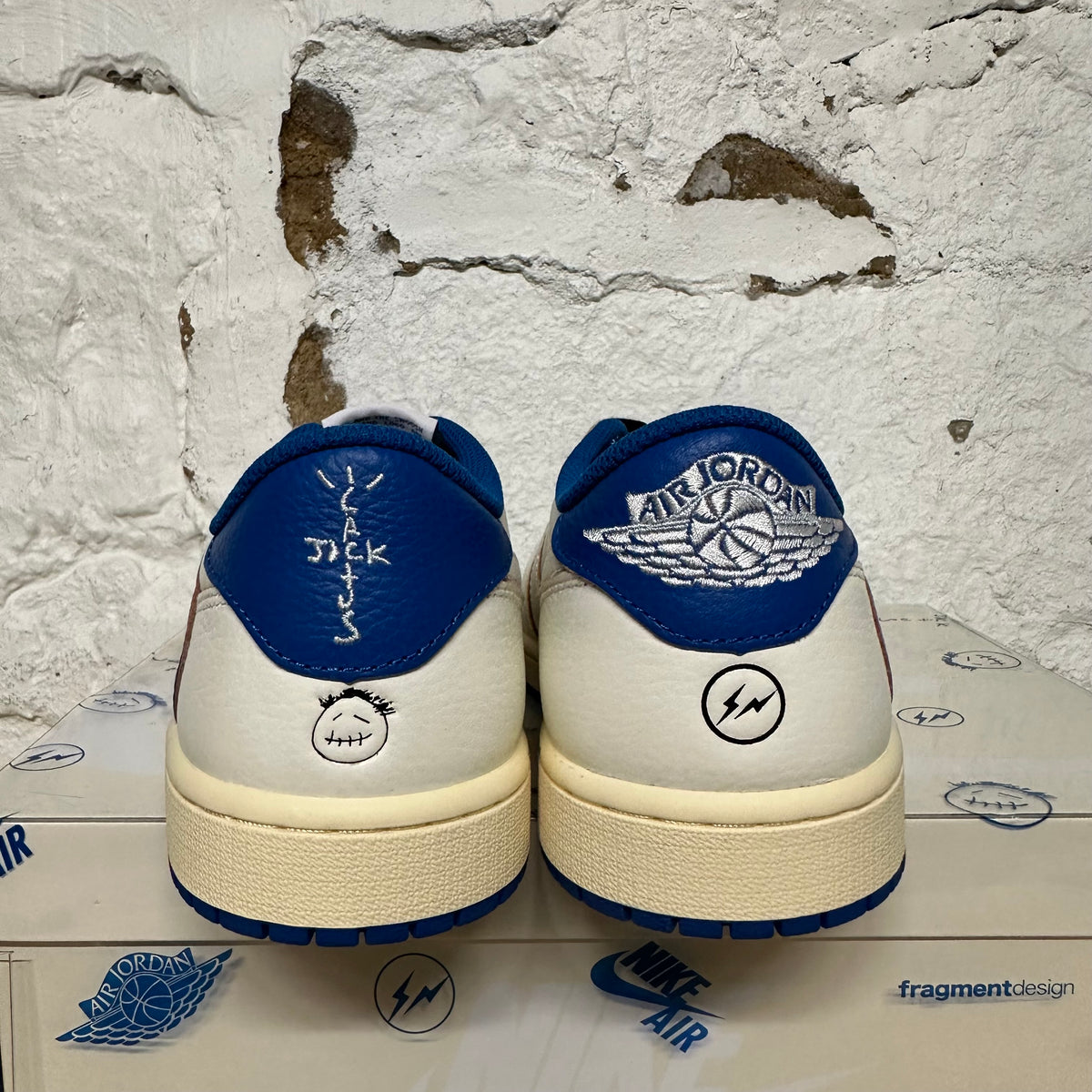 Air Jordan 1 Low Fragment Travis Scott Sail Military Blue Sz 11 DS