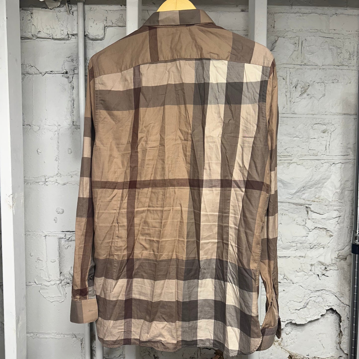 Burberry Light Tan Button Up Long Sleeve T-Shirt Sz L