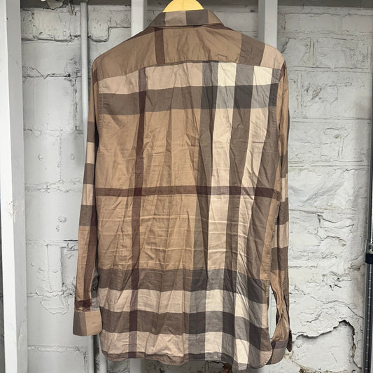 Burberry Light Tan Button Up Long Sleeve T-Shirt Sz L
