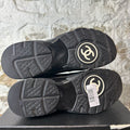 Chanel Silver CC Black Navy Velour Sneaker Sz 8.5 (41.5)
