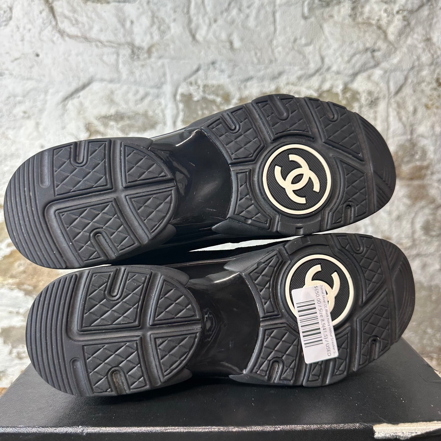 Chanel Silver CC Black Navy Velour Sneaker Sz 8.5 (41.5)