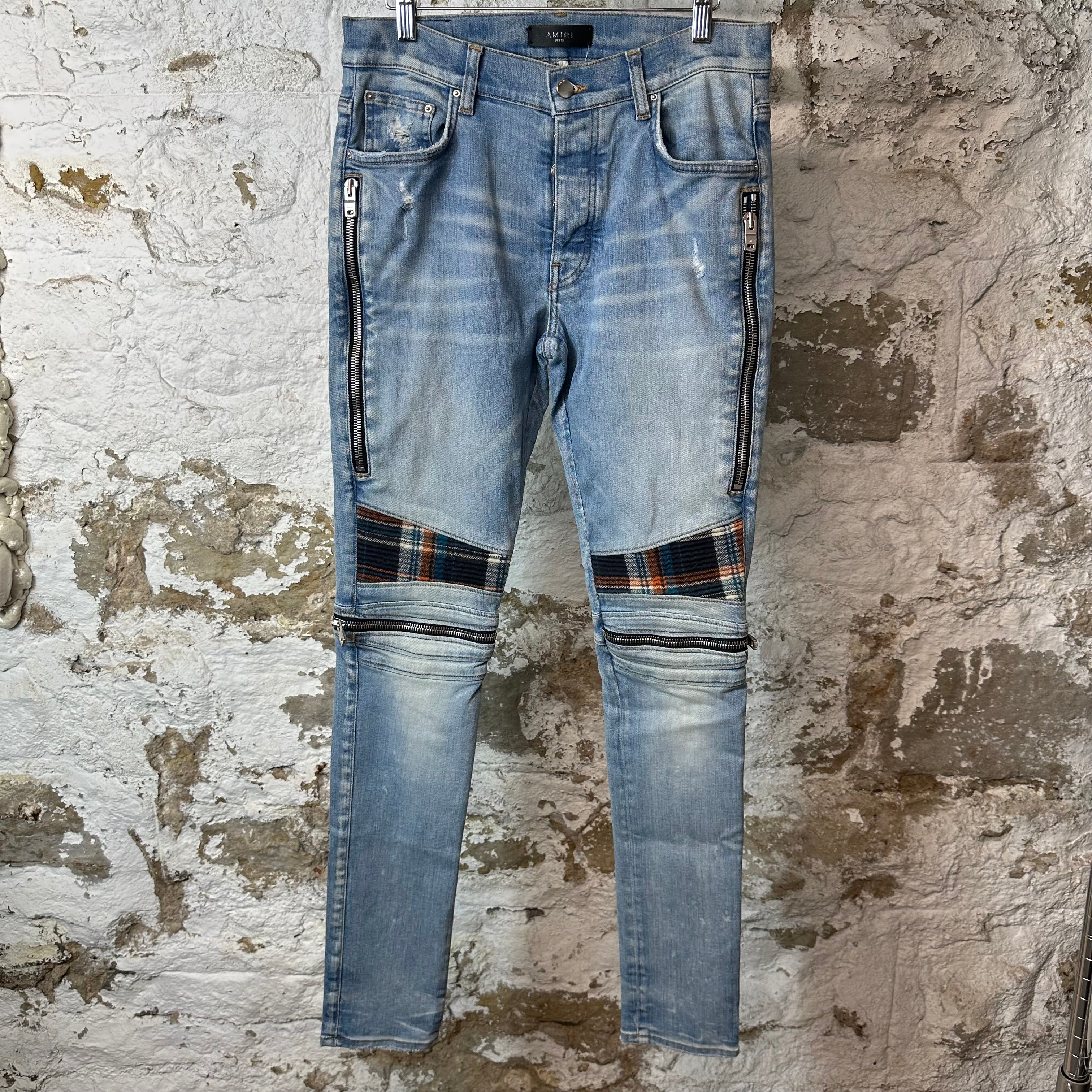 Amiri MX2 Multicolor Flannel Blue Denim Jeans Sz 31