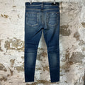 Amiri MX1 Black Leather Dark Blue Denim Jeans Sz 33