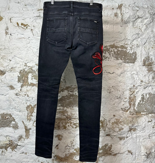 Amiri Red Cobra Black Denim Jeans Sz 32