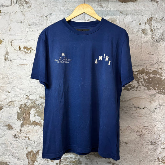 Amiri Cracked White Spell T-shirt Blue Sz M