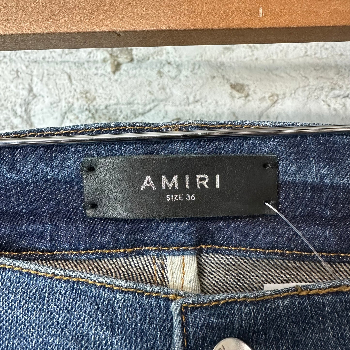 Amiri MX1 Black Leather Dark Blue Denim Jeans Sz 36