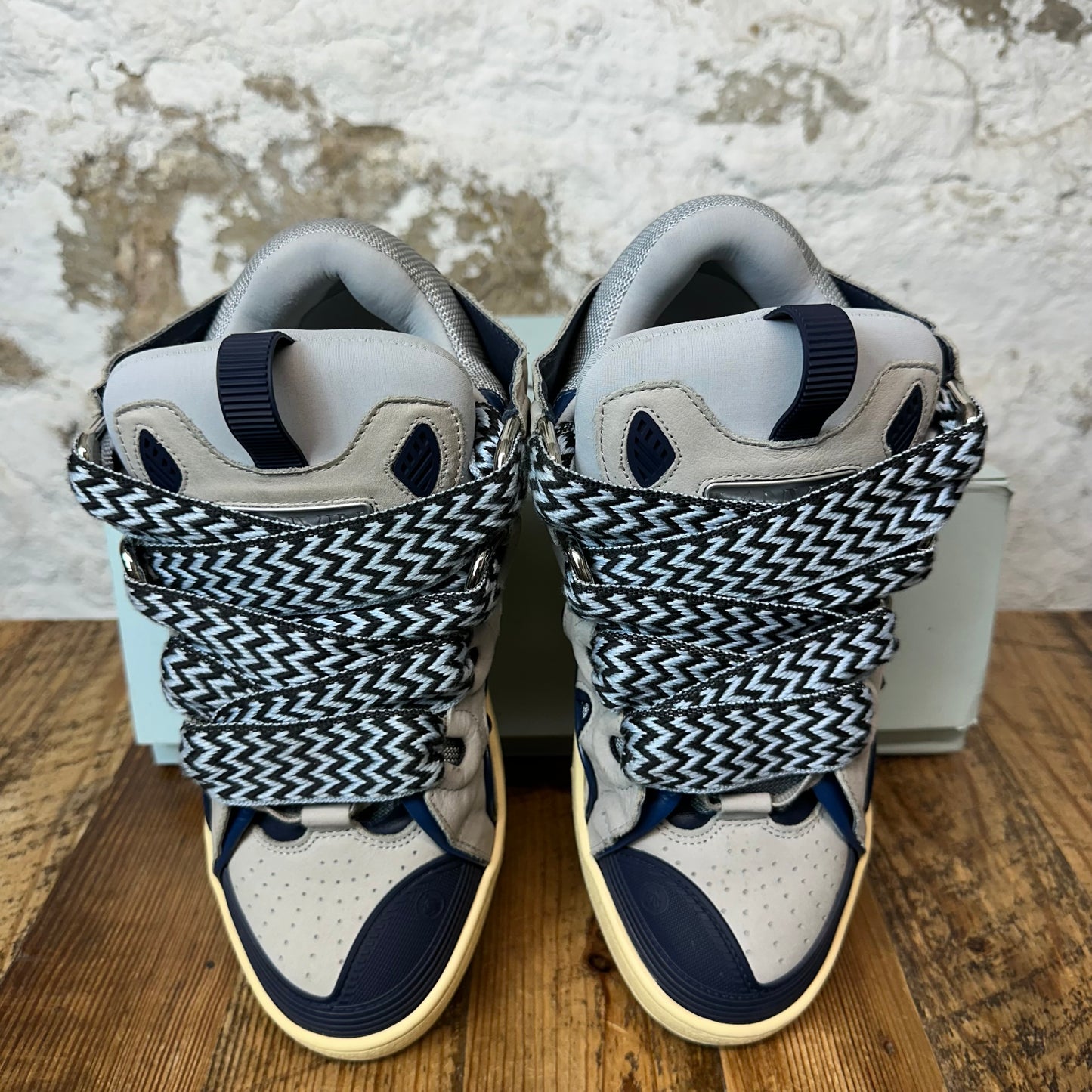 Lanvin Curb Blue Black Lace Gray Sneaker Sz 8 (41)