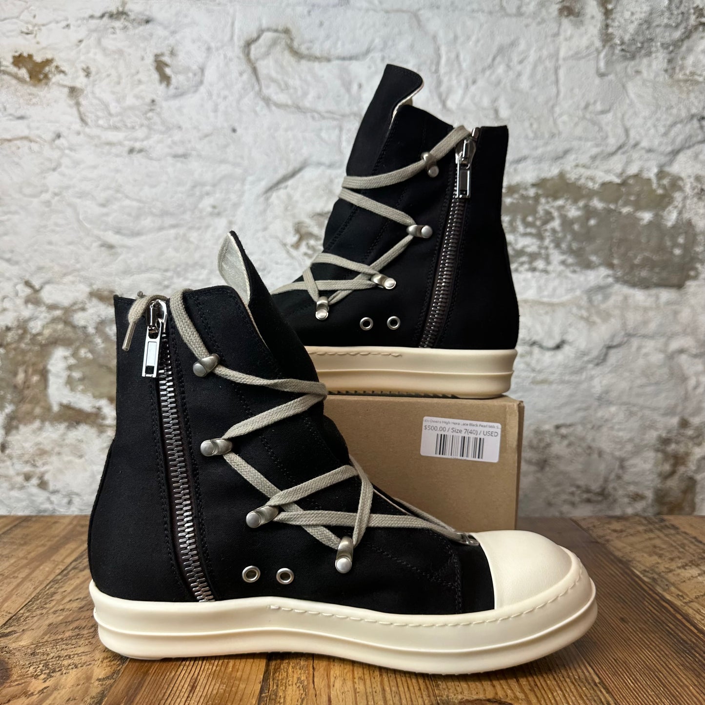 Rick Owens High Hexa Lace Black Pearl Milk Sneaker Sz 7 (40)