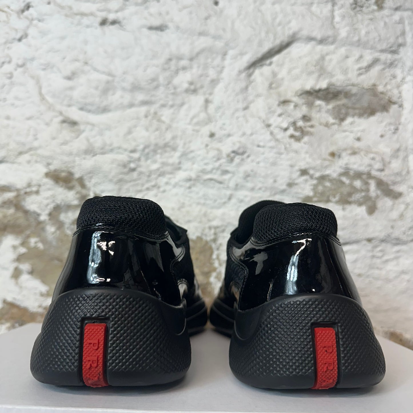 Prada Americas Cup Triple Black Patent Sneaker Sz 8