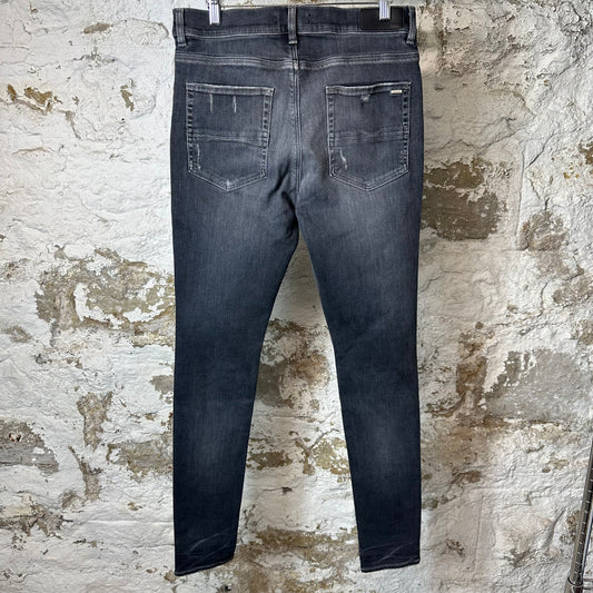 Amiri MX1 Black Leather Grey Denim Jeans Sz 34