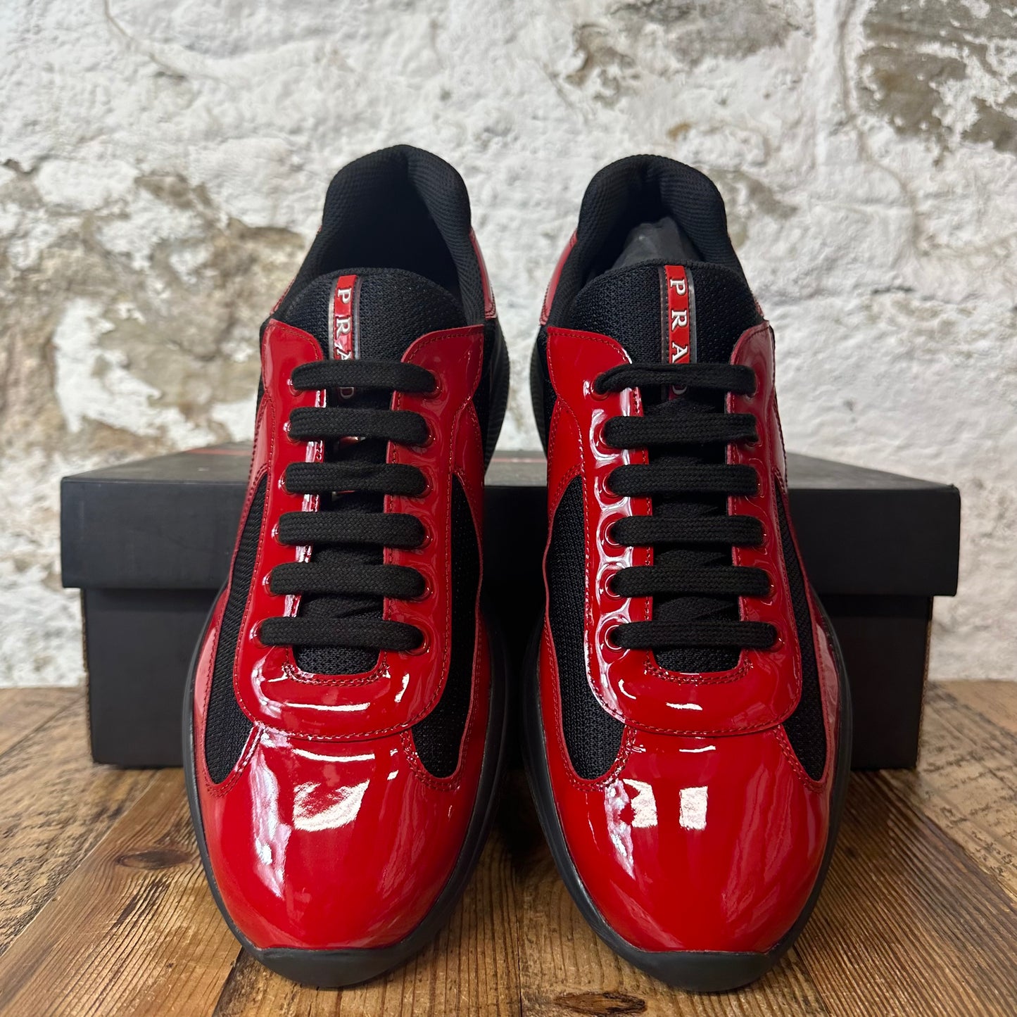 Prada Americas Cup Red Patent Black Sneaker Sz 9