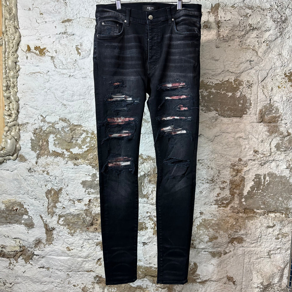 Amiri MX1 Red Tie Dye Thrasher Black Denim Jeans Sz 34