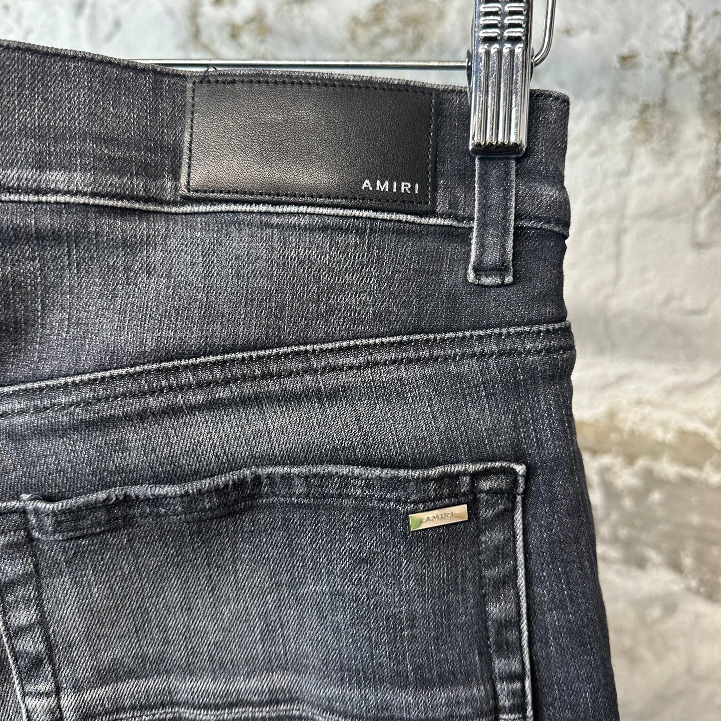 Amiri MX1 Maroon Glitter Grey Denim Jeans Sz 34