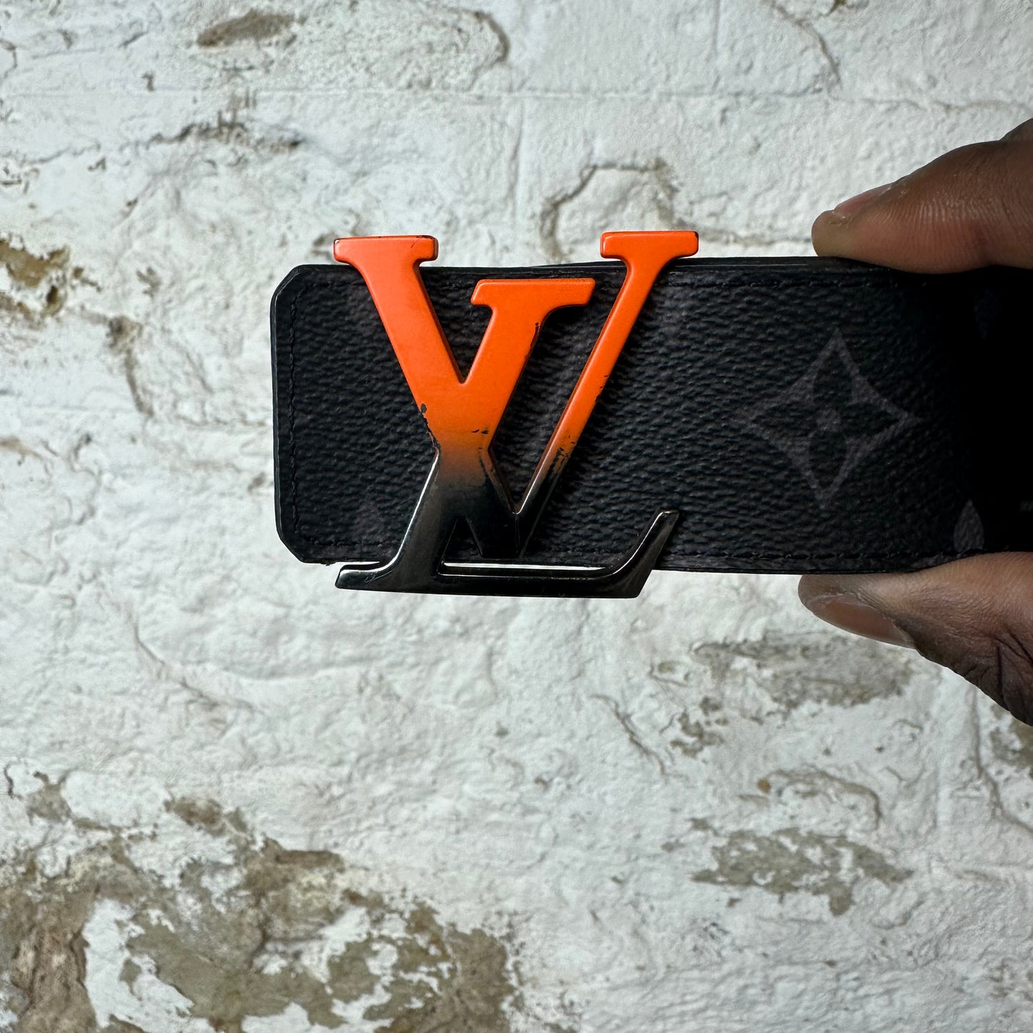 Louis Vuitton Black Orange Buckle Graphite Belt Sz (95/38)