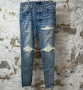 Amiri MX1 Cream Suede Blue Denim Jeans Sz 34