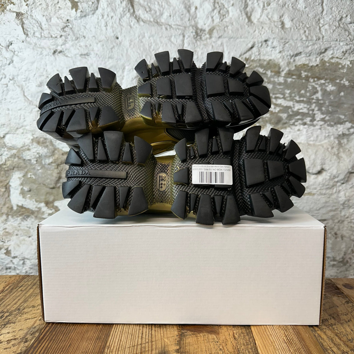 Prada Cloudbust Thunder Black Gold Patent Sneaker Sz 9