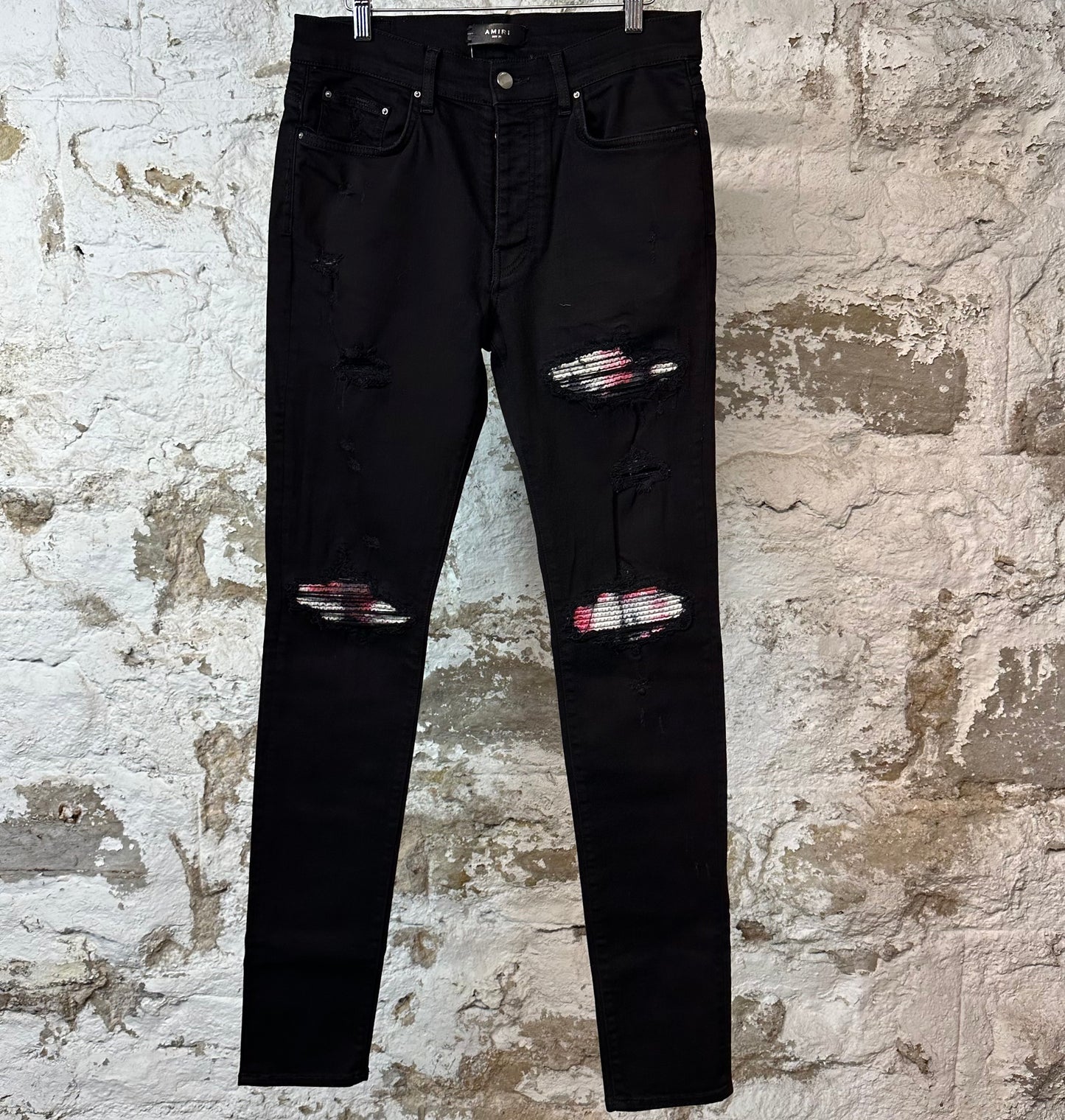 Amiri MX1 Red White Acid Black Denim Jeans Sz 33
