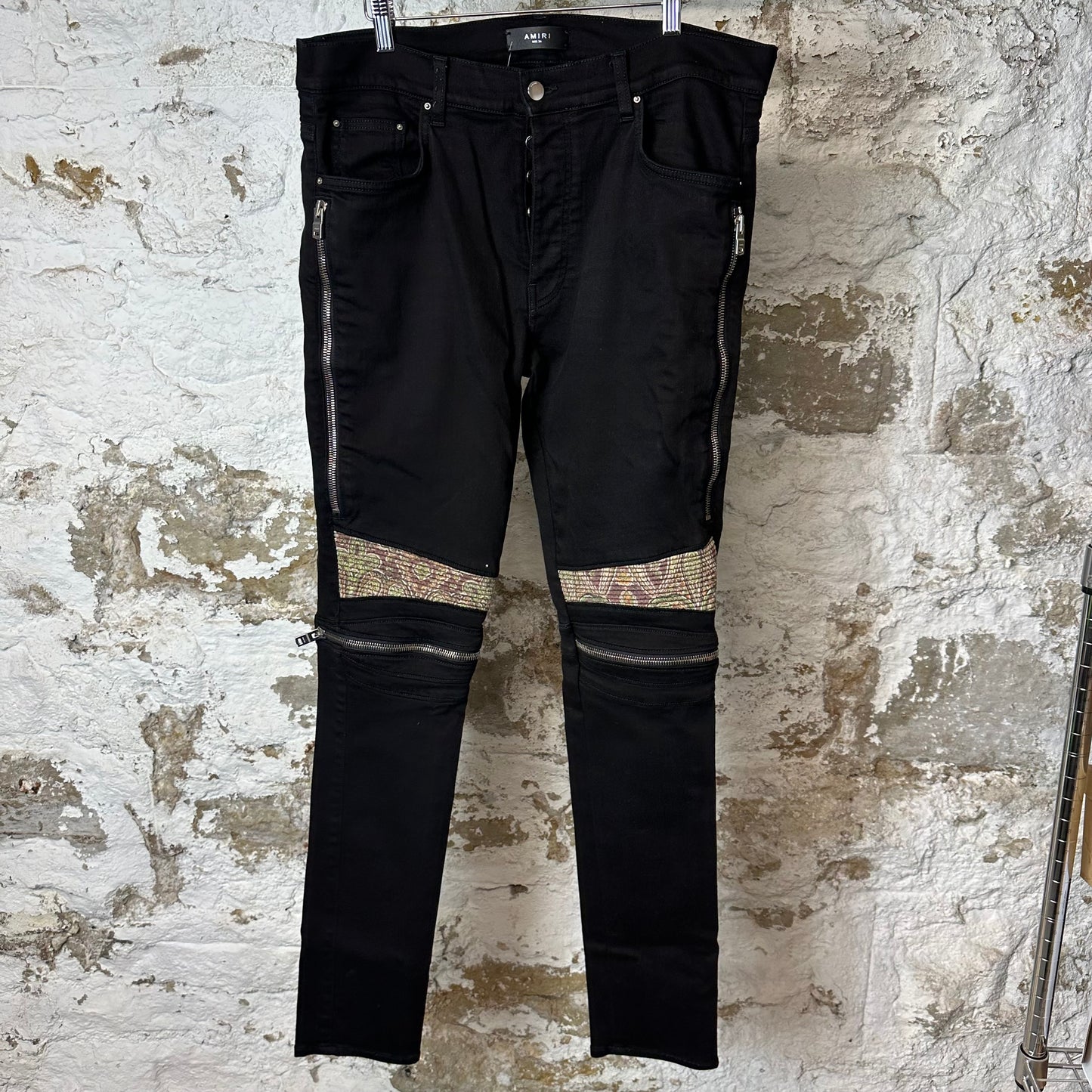 Amiri MX2 Green Brown Paisley Black Denim Jeans Sz 36
