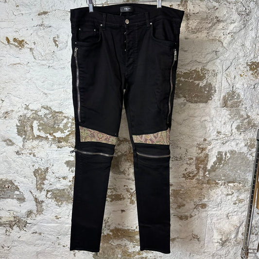 Amiri MX2 Green Brown Paisley Black Denim Jeans Sz 36