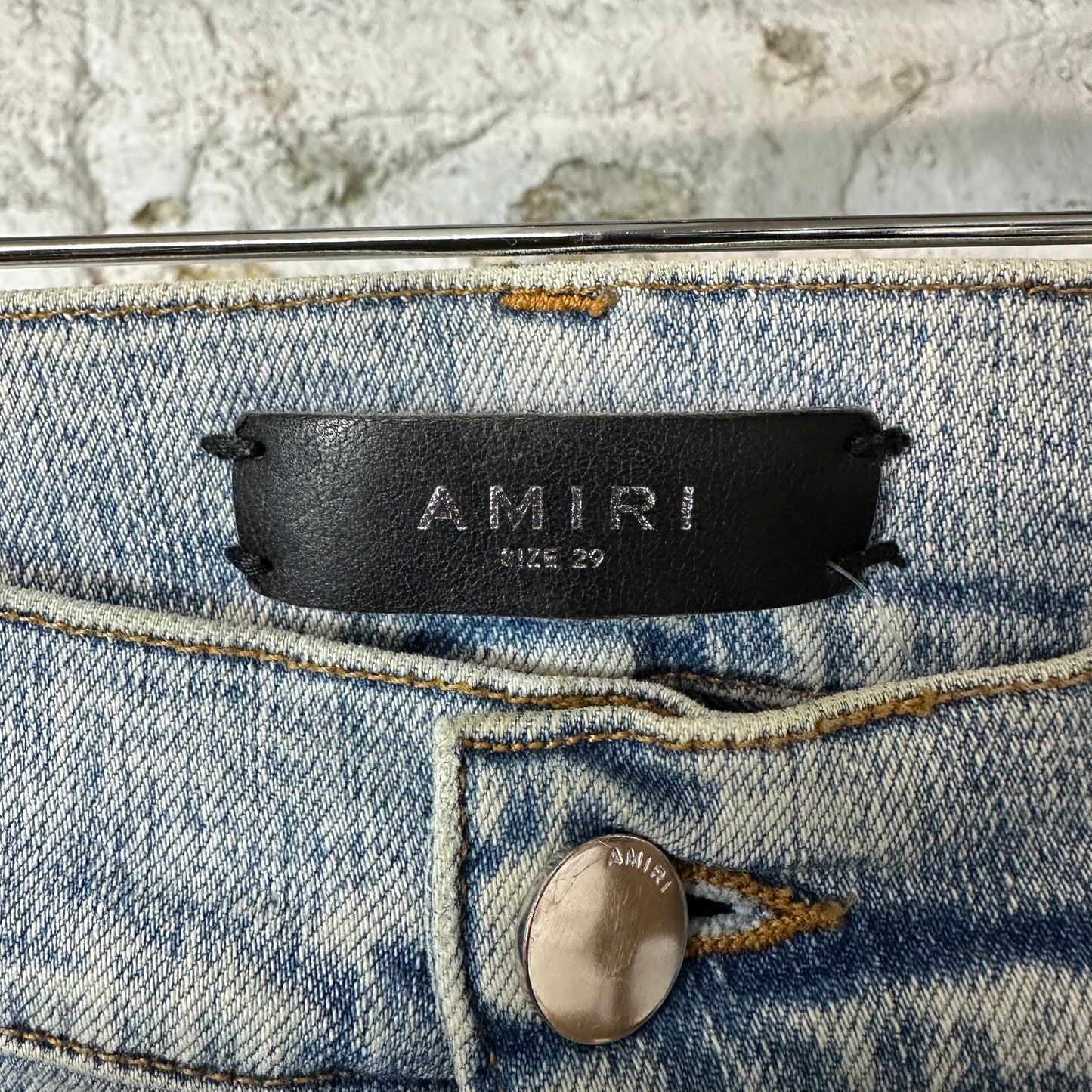 Amiri MX1 Crystal Patch Washed Blue Denim Jeans Sz 29