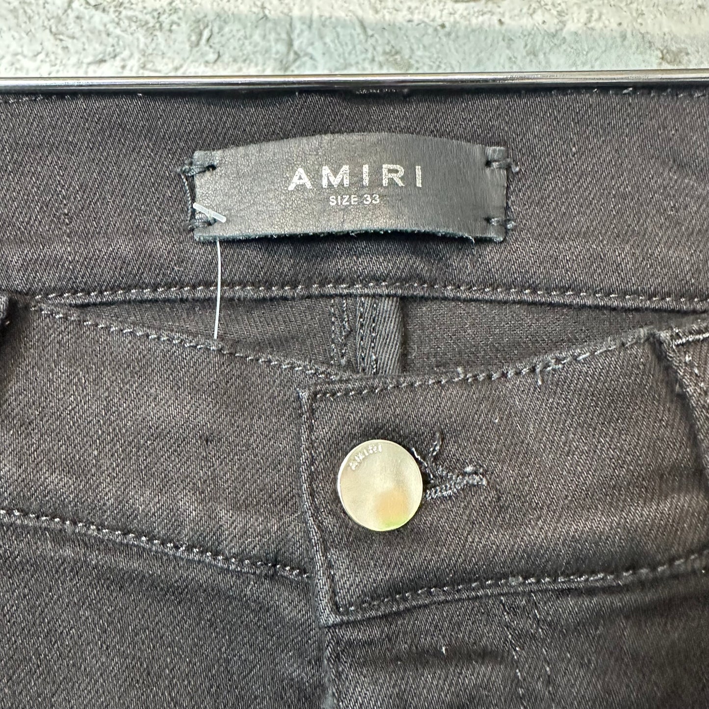 Amiri Black Suede Spell Black Denim Jeans Sz 33