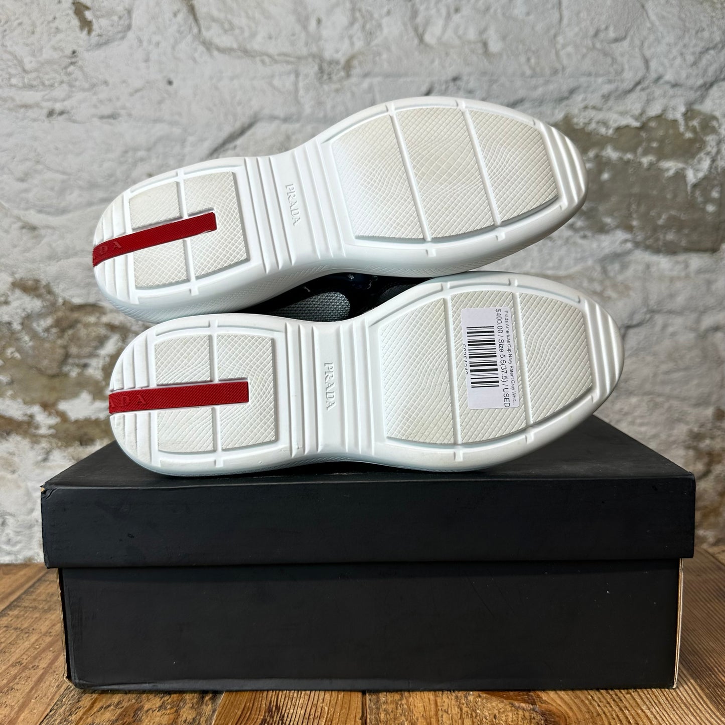 Prada Americas Cup Navy Patent Grey White Sneaker Sz 5.5 (37.5)