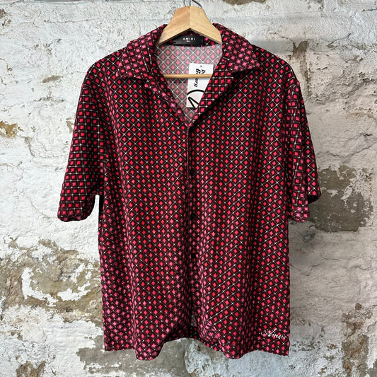 Amiri Pink Black Velour Button Up Shirt Sz S