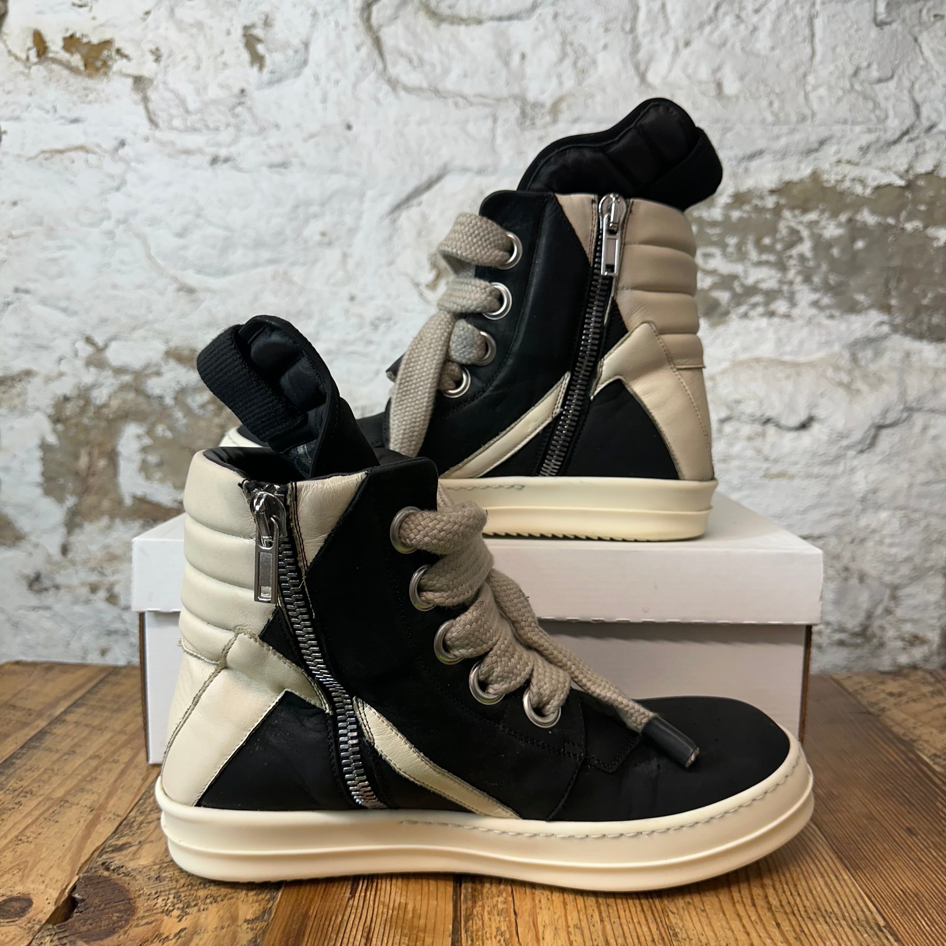 Rick Owens Jumbo Lace Geobasket Black Milk Sneaker Sz 9 (42)