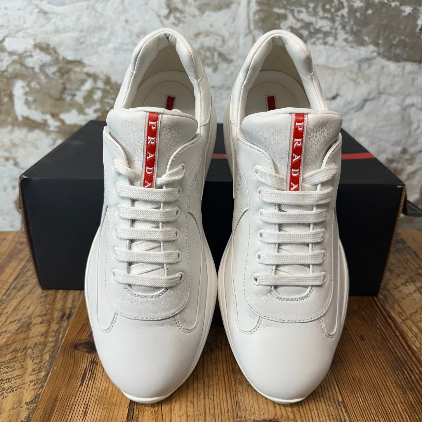 Prada Americas Cup Triple White Leather Sneaker Sz 9.5