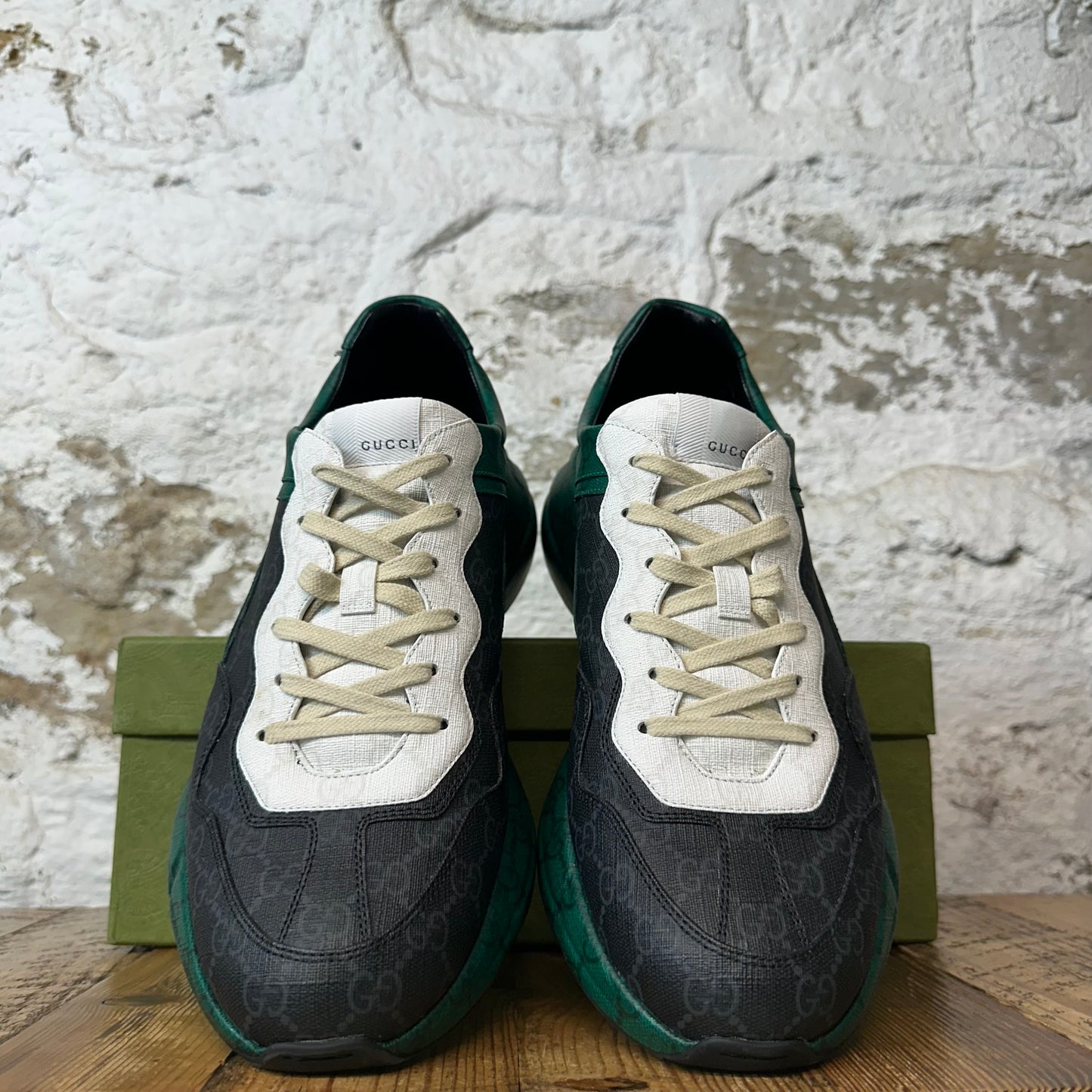 Gucci Rython White Black Green Monogram Sneaker Sz 12