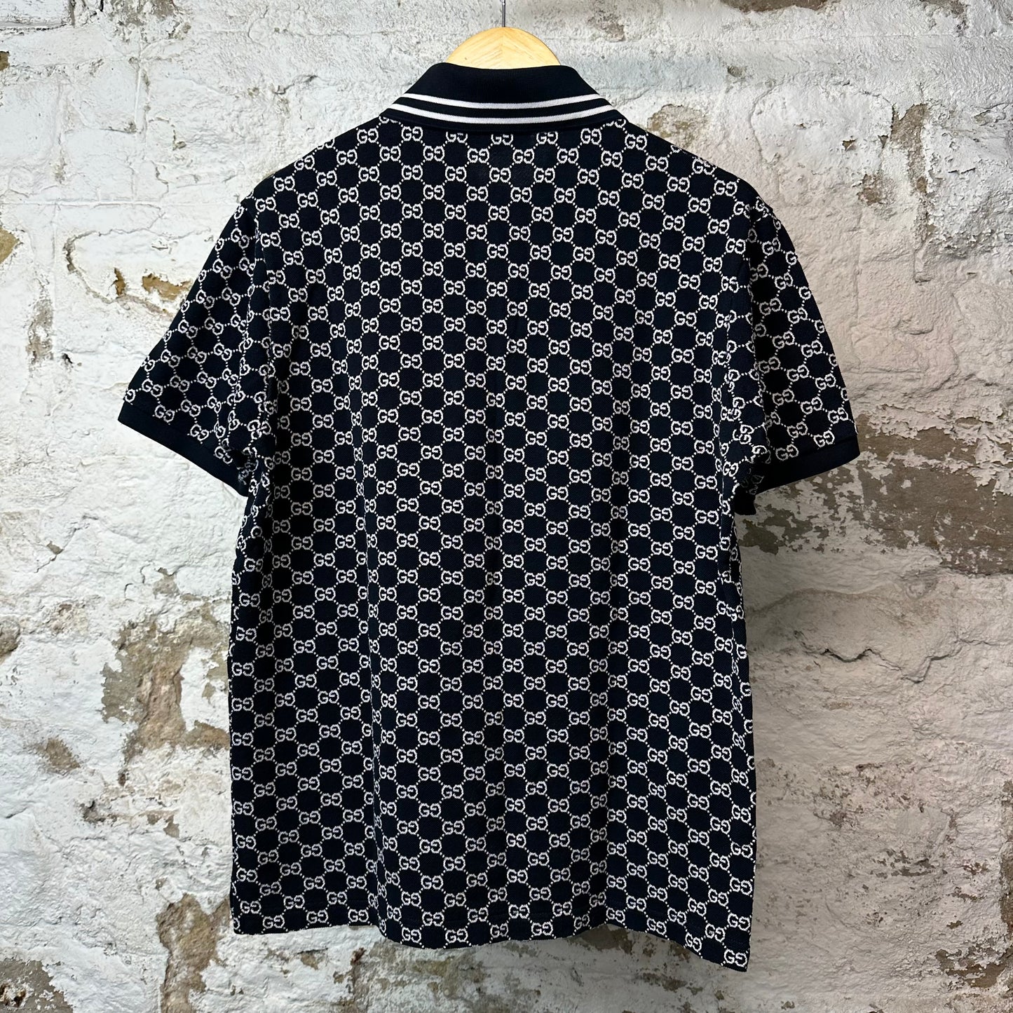 Gucci White Monogram Polo Shirt Black Sz XS
