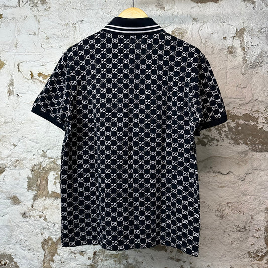 Gucci White Monogram Polo Shirt Black Sz XS