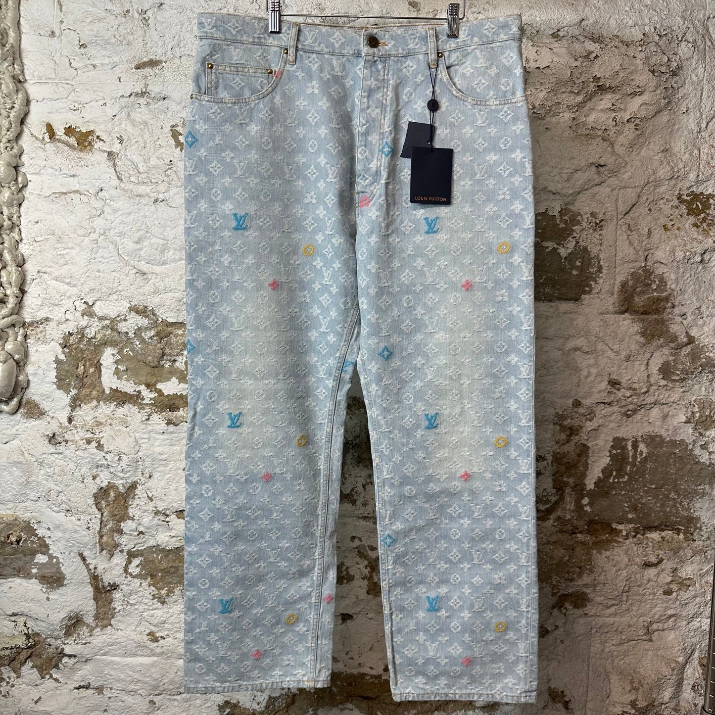 Louis Vuitton Tyler Monogram Washed Indigo Denim Jeans Sz 36
