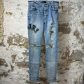 Amiri Black Old English Spell Blue Denim Jeans Sz 33