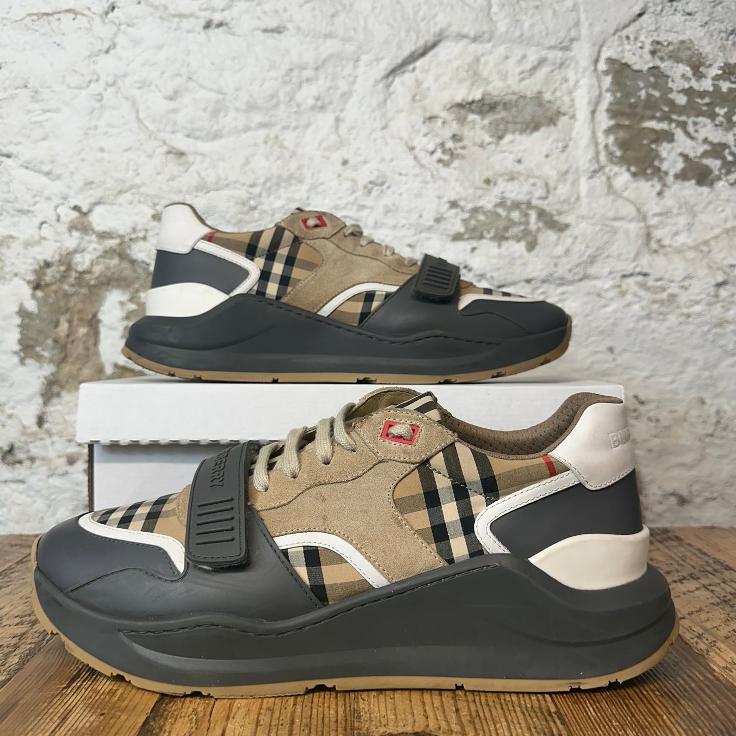 Burberry Ramsey Tan Plaid Grey Sneaker Sz 13 (46)