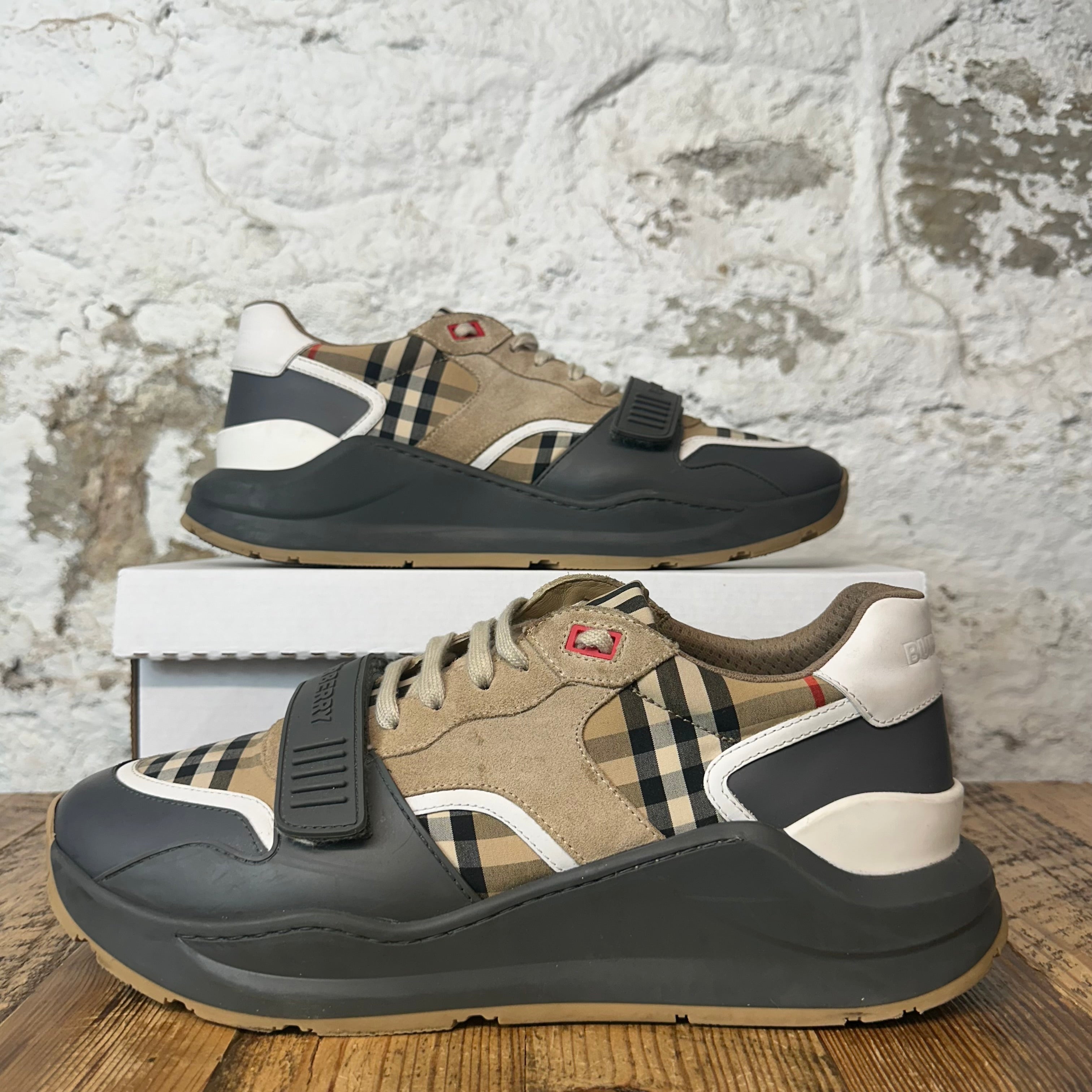 Burberry Ramsey Tan Plaid Grey Sneaker Sz 13 (46)