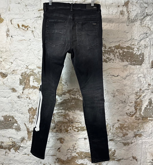 Amiri Knee Rip White Bone Black Denim Jeans Sz 31