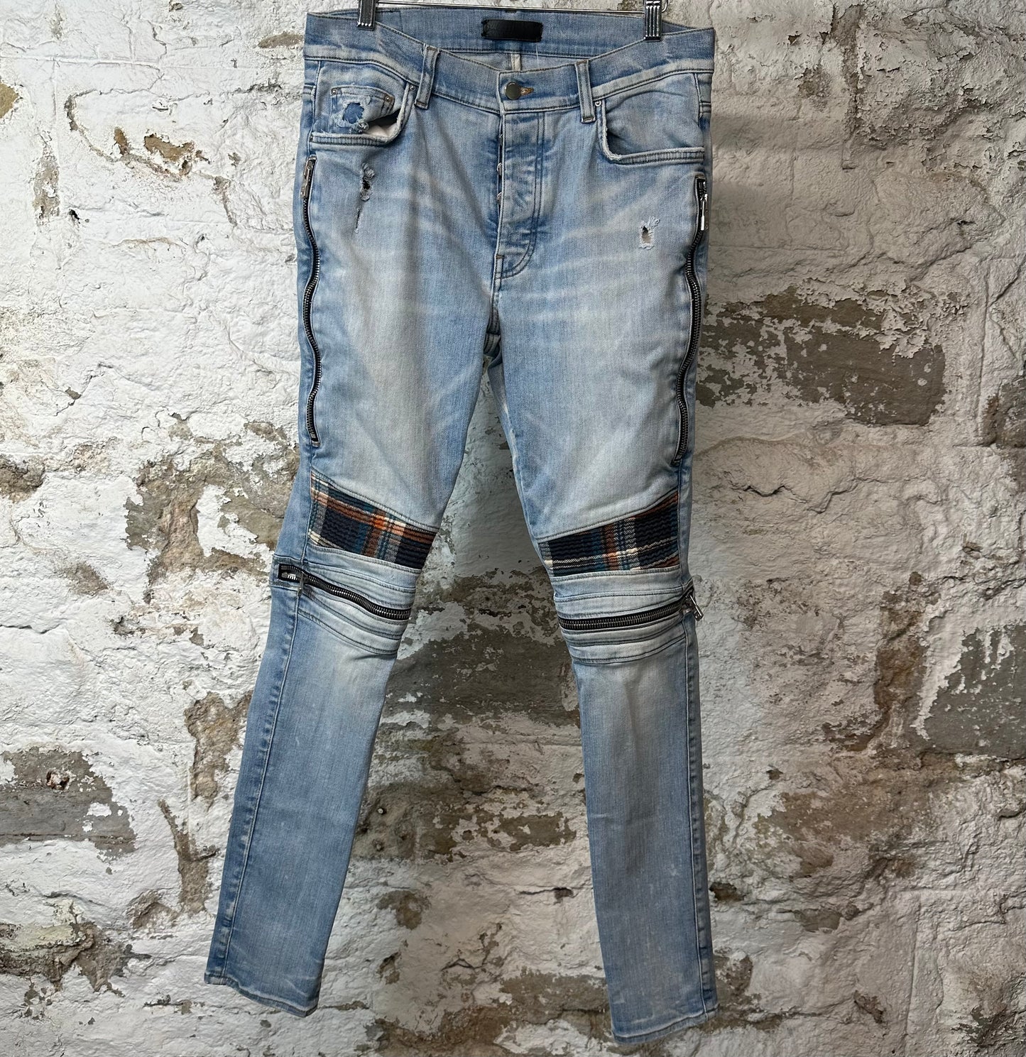 Amiri MX2 Multicolor Flannel Blue Denim Jeans Sz 32
