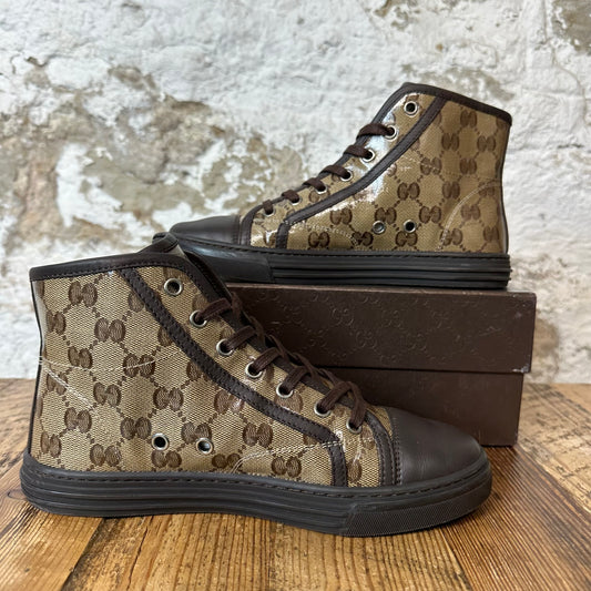 Gucci High Waxed GG Monogram Brown Sneaker Sz 4.5 (36)