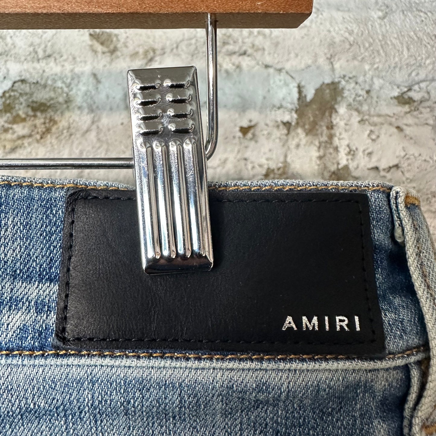Amiri MX2 Brown Yellow Patch Blue Denim Jeans Sz 34
