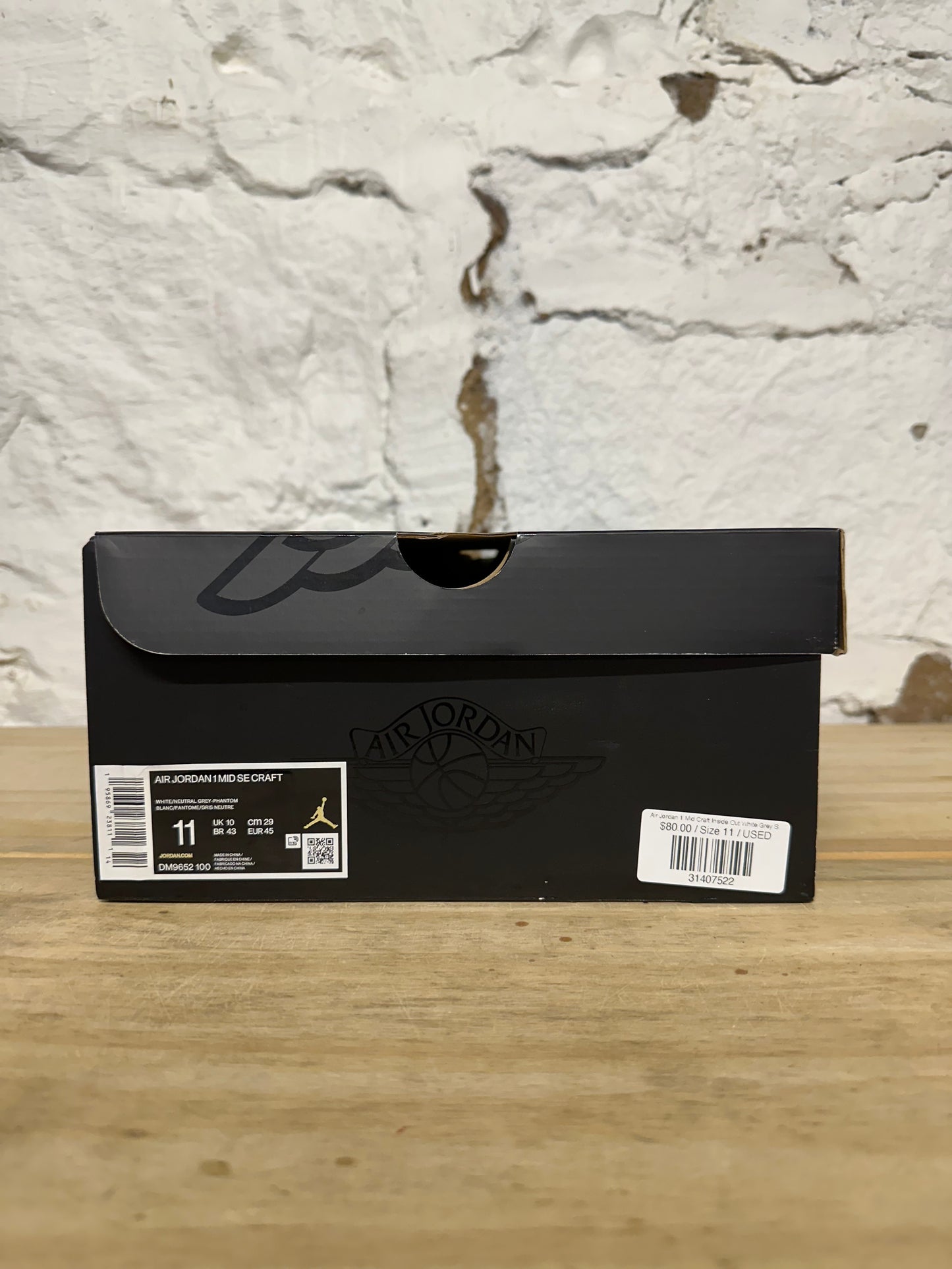 Air Jordan 1 Mid Craft Inside Out White Grey Sz 11